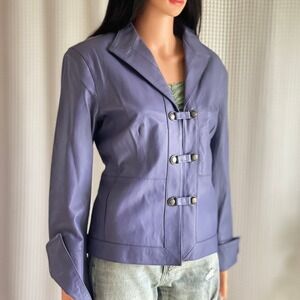 NWT Pamela McCoy Periwinkle Purple Genuine Leather Toggle Front Jacket Blazer M